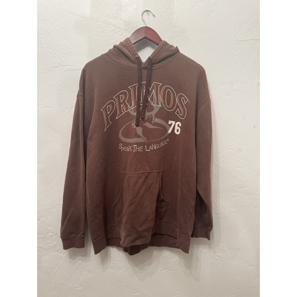 Primos Hunting Hoodie Brown Pullover Graphic Logo Deer XL Fleece Sweatshirt